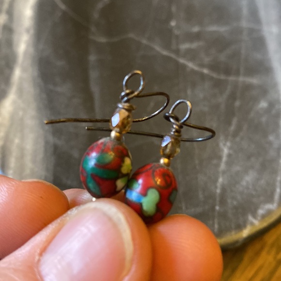 Hand Made earrings flower antique bead and Smokey quartz with oxidized silver - Picture 4 of 4